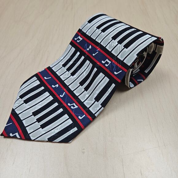 Jazz 100% Silk Necktie Keyboard Music Notes Black White Instrument Piano Gift - Picture 1 of 4